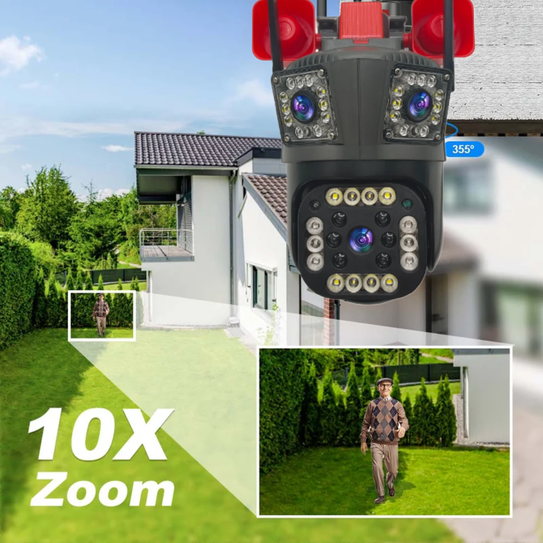 Camera de Supraveghere Tripla cu ALARMA WIFI, 12MP, Exterior/Interior, Ultra HD