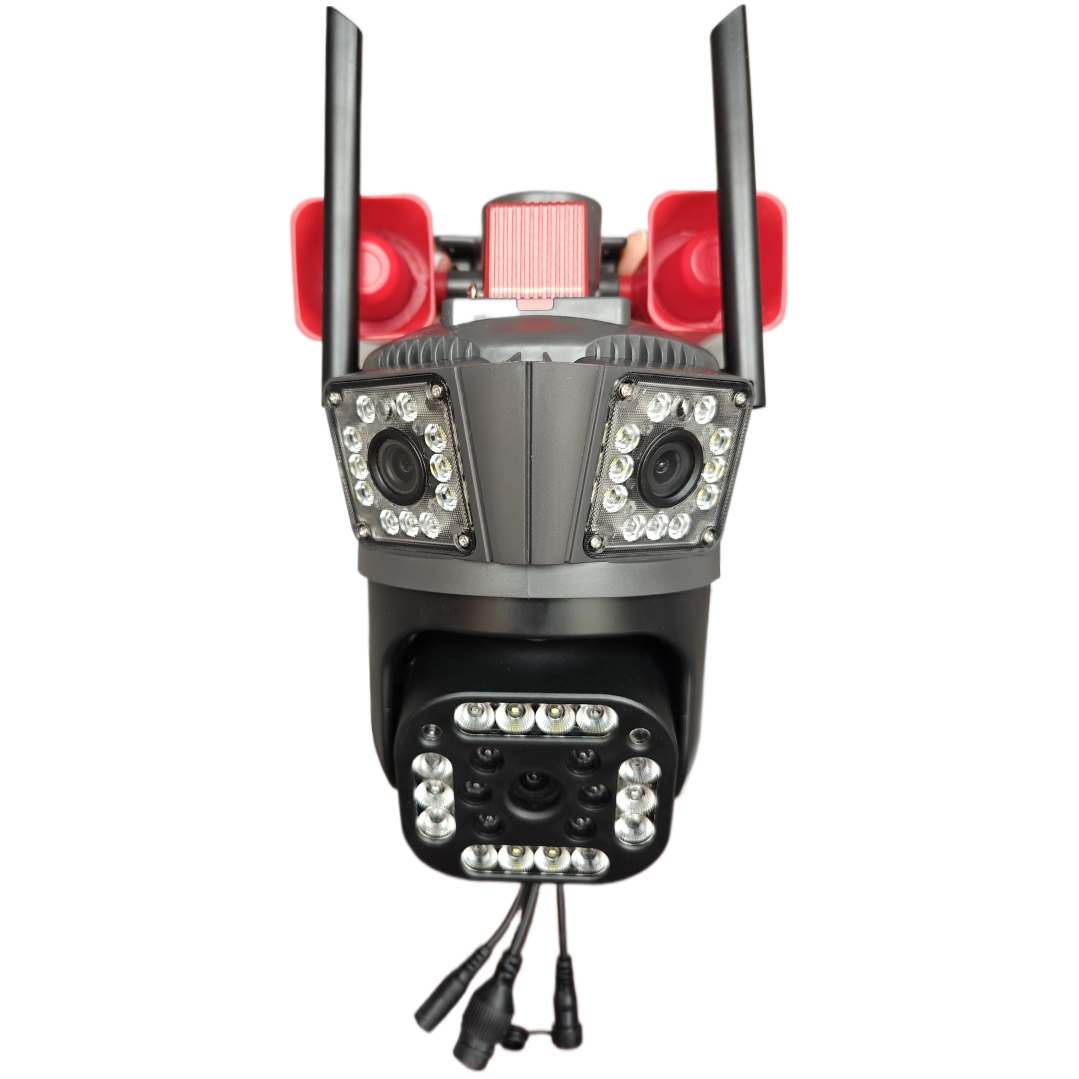 Camera de Supraveghere Tripla cu ALARMA WIFI, 12MP, Exterior/Interior, Ultra HD