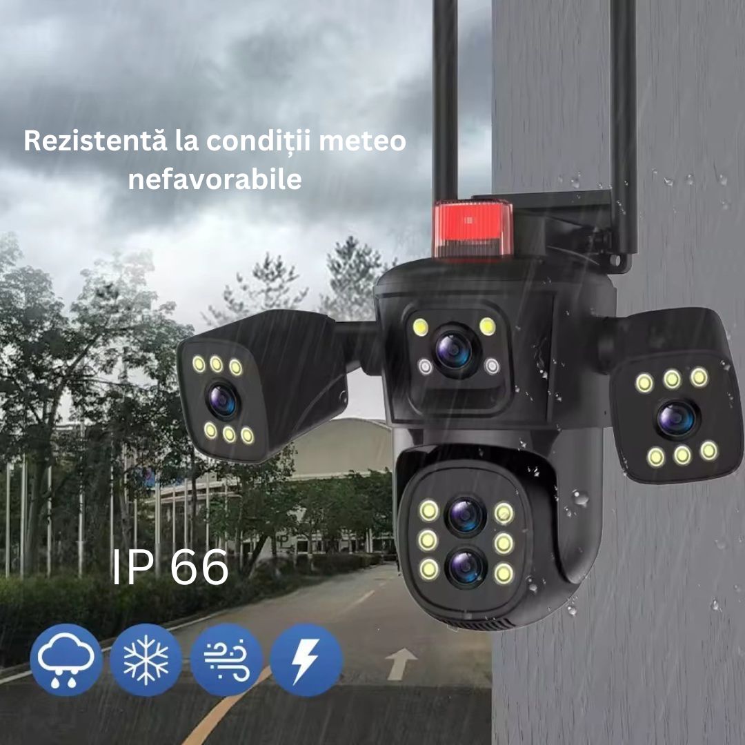 Cameră de Supraveghere PTZ cu WiFi, Rezolutie 10K, 20MP, Zoom Optic 10X, 5 Lentile, Vizualizare pe 4 Ecrane, Night Vision Color, Comunicare Bidirecțională, Functie de Urmărire Automată cu Identificarea tipului de miscare