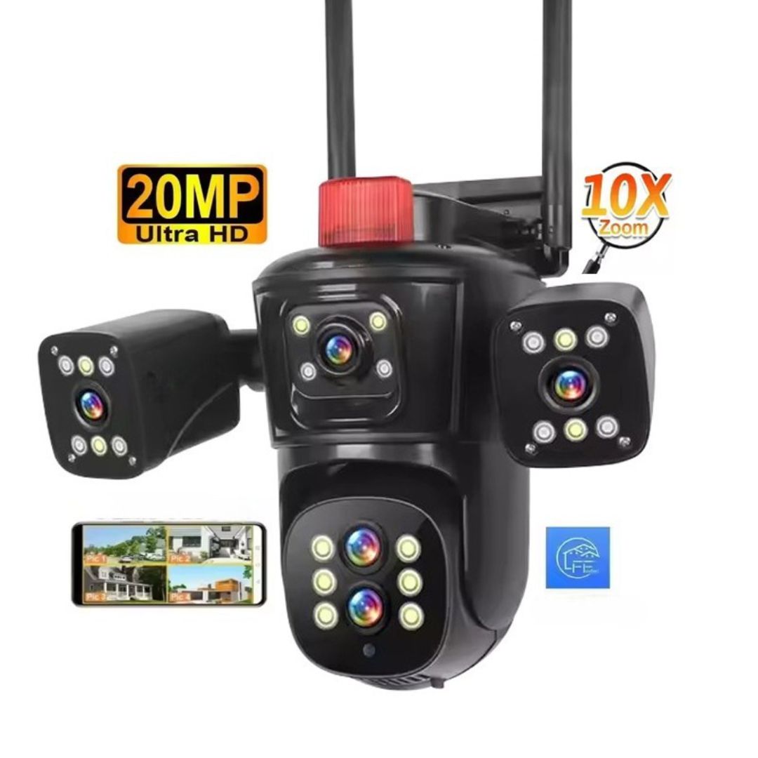 Cameră de Supraveghere PTZ cu WiFi, Rezolutie 10K, 20MP, Zoom Optic 10X, 5 Lentile, Vizualizare pe 4 Ecrane, Night Vision Color, Comunicare Bidirecțională, Functie de Urmărire Automată cu Identificarea tipului de miscare