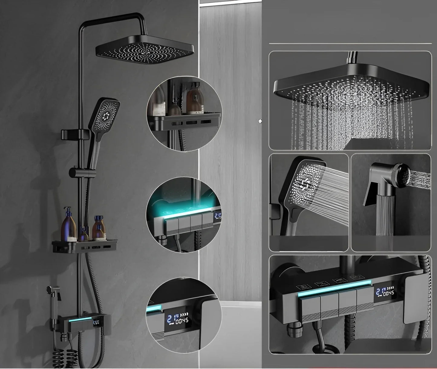Set de Duș Lux Black - Cu Afișaj Digital și Funcție Termostatică