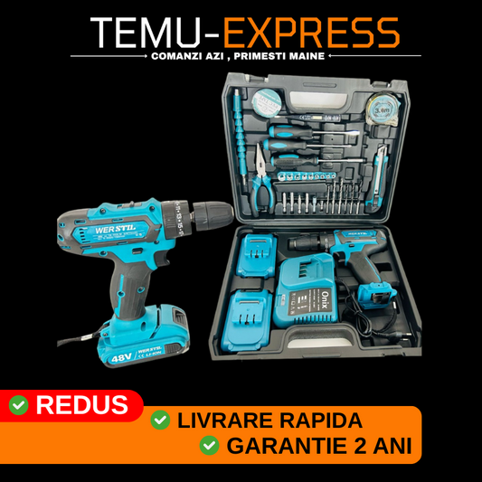 Trusa Bormasina Autofiletanta si Percutie  2 Acumulatori 48V 5Ah + 30 Accesorii