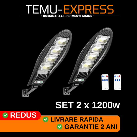 SET 2 x Lampa Stradala 1200W, Incarcare Solara, 65 CM