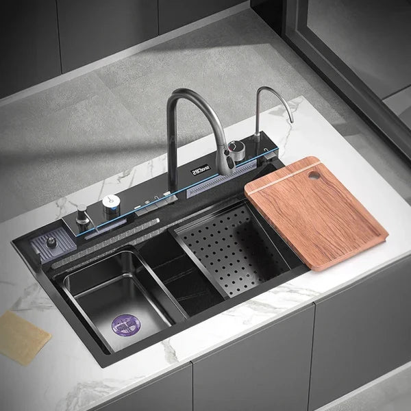 Pachet Promo Lux Bucătărie + Baie – Chiuvetă Inox Multifuncțională & Set Duș Smart cu LED