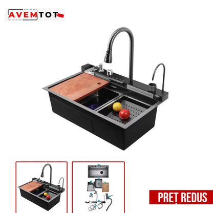 Chiuvetă de bucătărie multifuncțională otel inoxidabil, 75 X 50 X 27 Cm