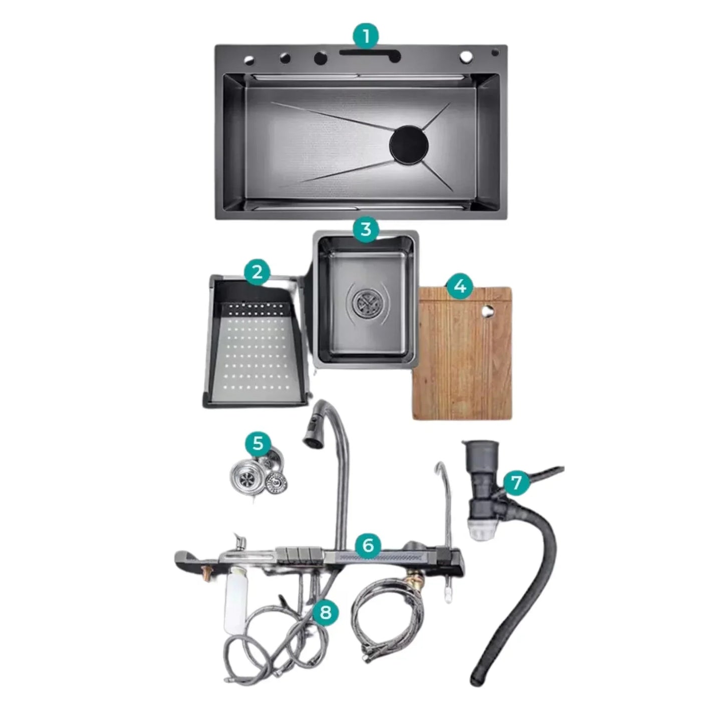 Chiuvetă de bucătărie multifuncțională otel inoxidabil, 75 X 50 X 27 Cm