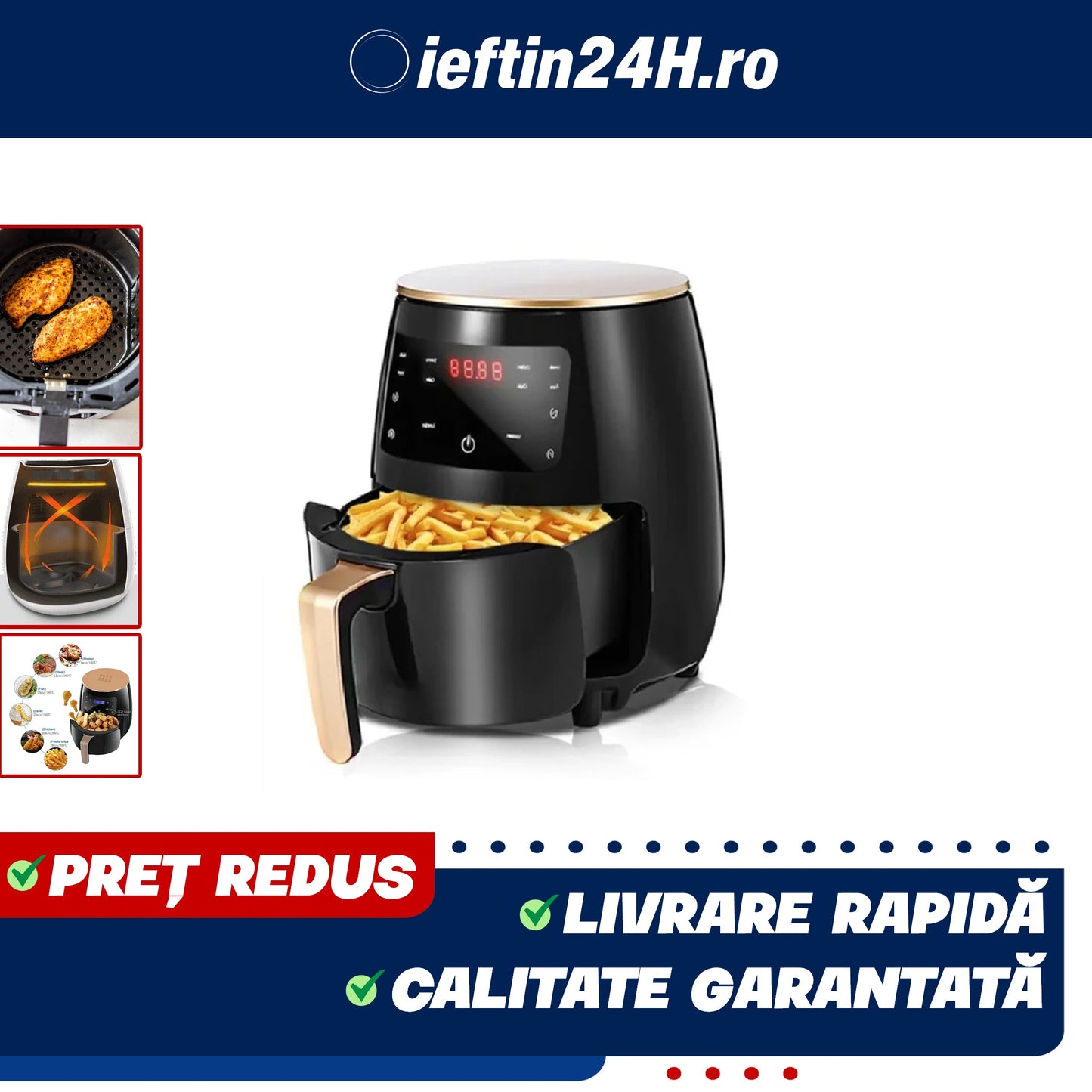 Friteuza cu aer cald AirFryer 2400W, capacitate 6L si afisaj digital
