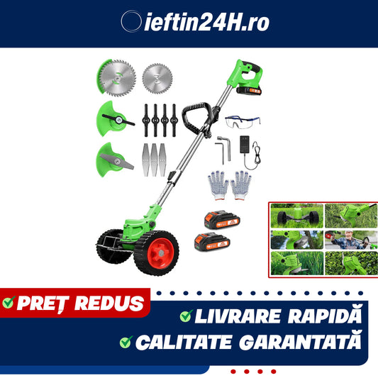 Motocoasă electrică cu roti 48V, 6000 mAh, 20000 RPM, cu acumulatori