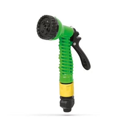 Set de irigare complet – furtun textil flexibil de 15 metri cu tambur și pistol de pulverizare 7 în 1